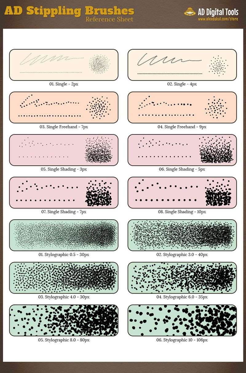 Photoshop复古点绘插画笔刷，tpl格式 笔刷资源 sucaiwan.com