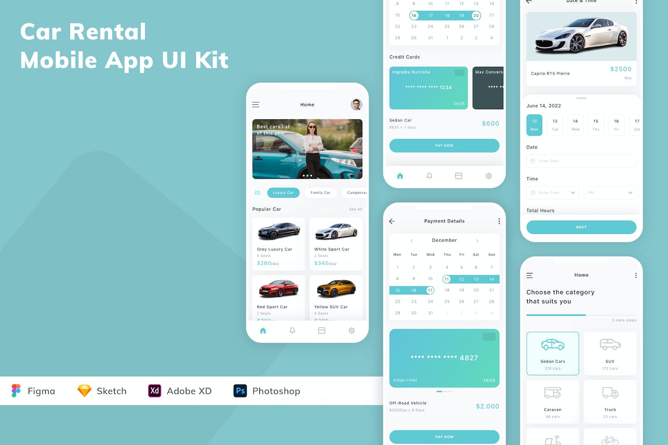 汽车出租App应用程序UI工具包素材 Car Rental Mobile App UI Kit APP UI sucaiwan.com