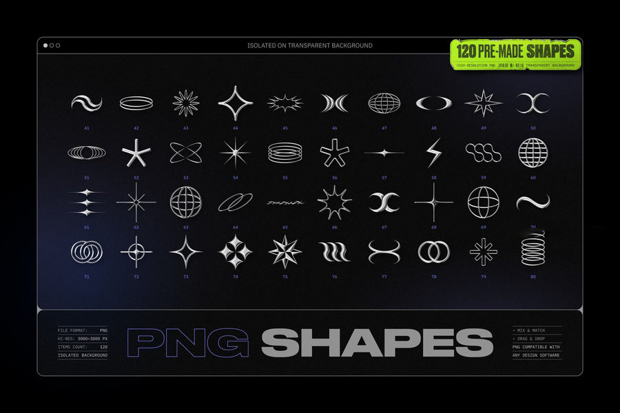 PS资源-银色金属效果3D几何形状图形元素设计素材附赠PS动作样机模板 图标素材 sucaiwan.com