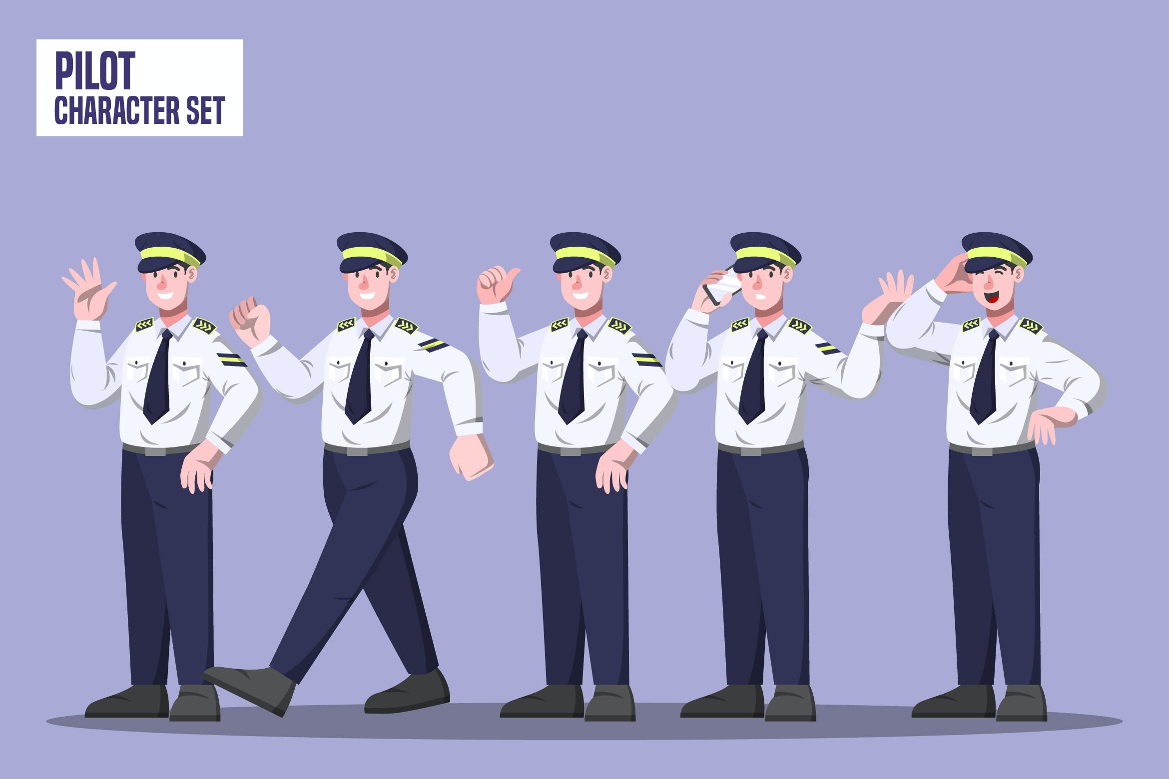 飞行员人物角色插画集 Pilot – Character Set Illustration 图片素材 sucaiwan.com