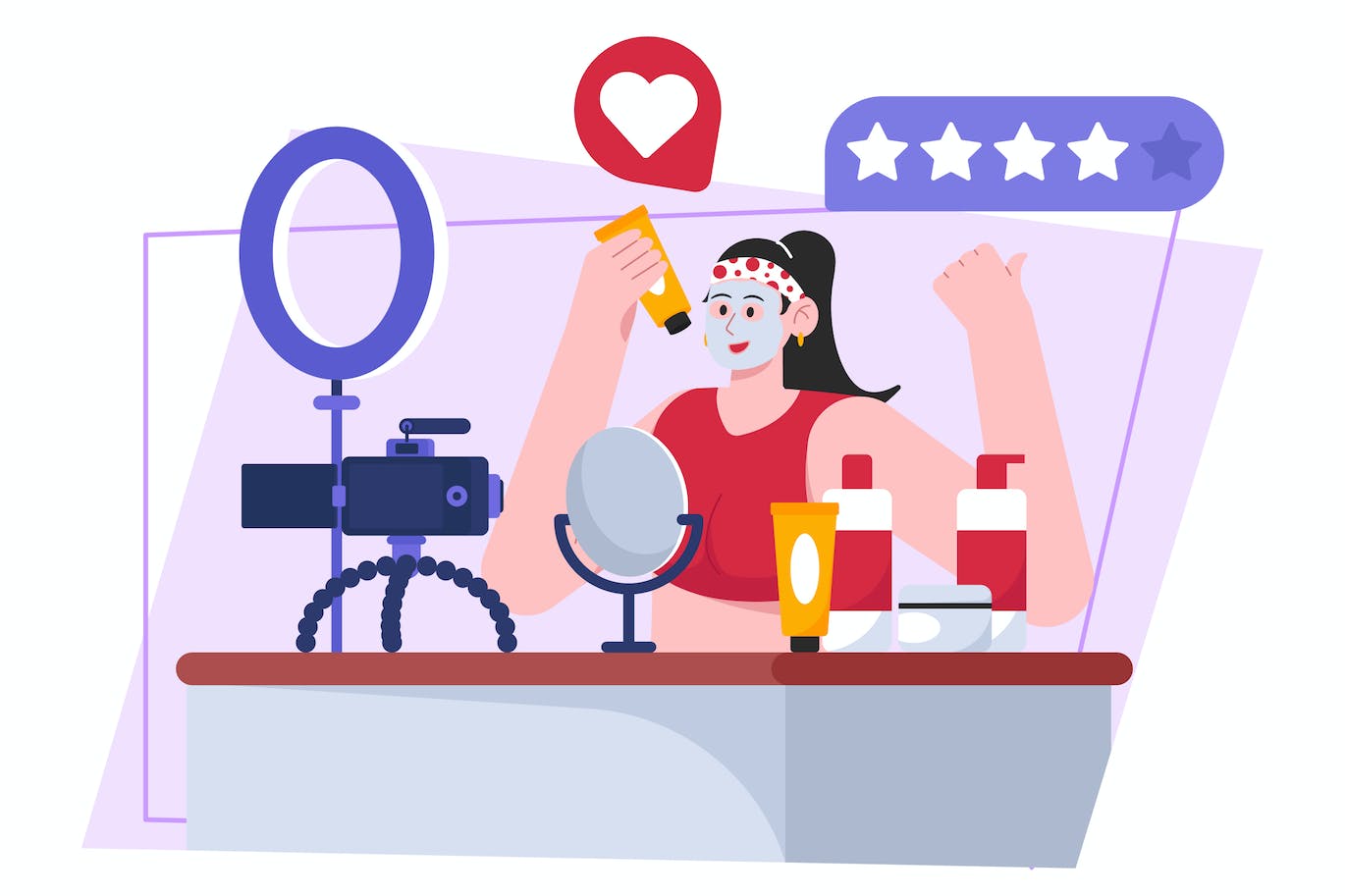 美容美妆直播场景矢量插画 Beauty Content Illustration 图片素材 sucaiwan.com