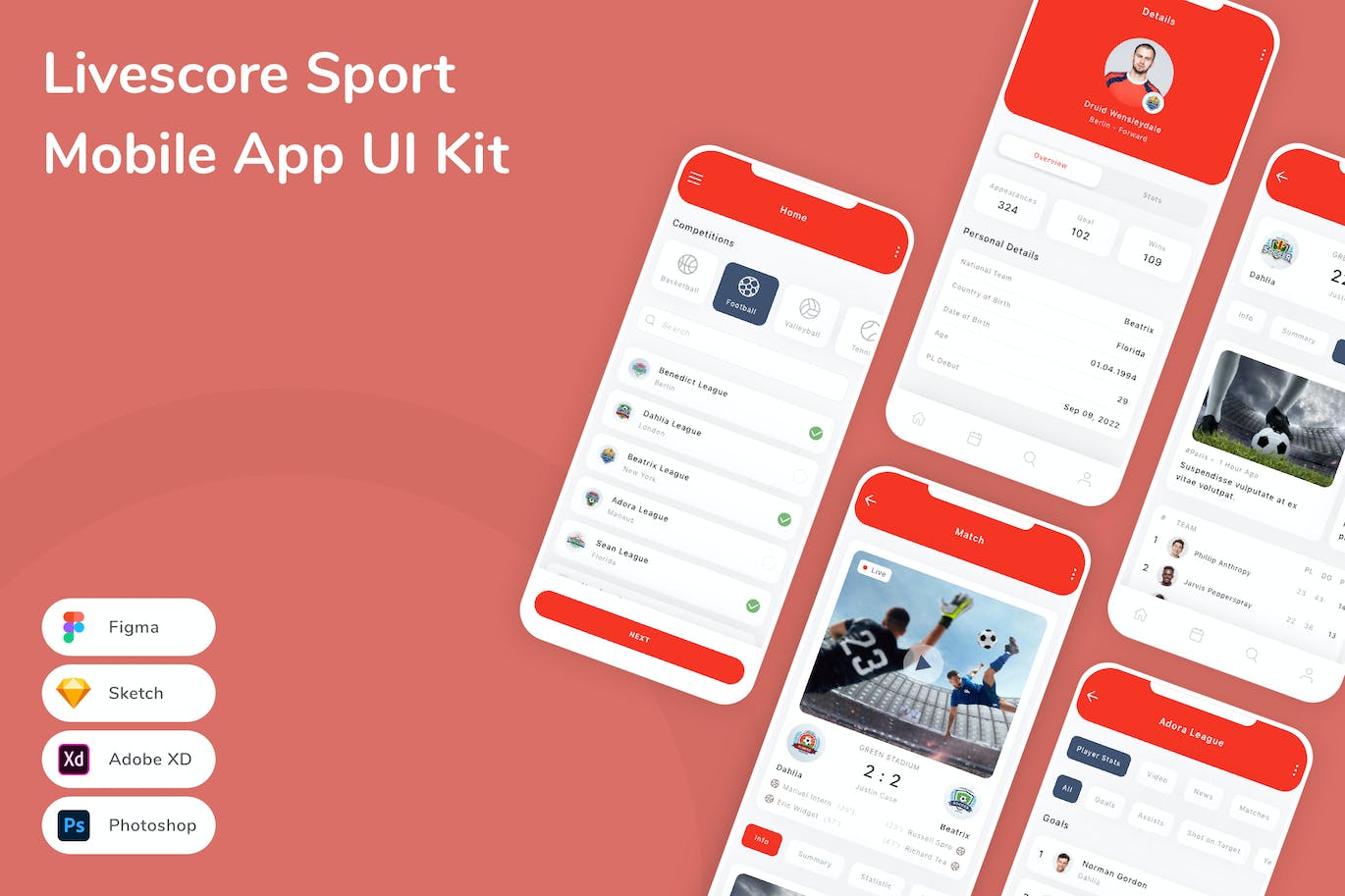 即时比分体育App应用程序UI工具包素材 Livescore Sport Mobile App UI Kit APP UI sucaiwan.com