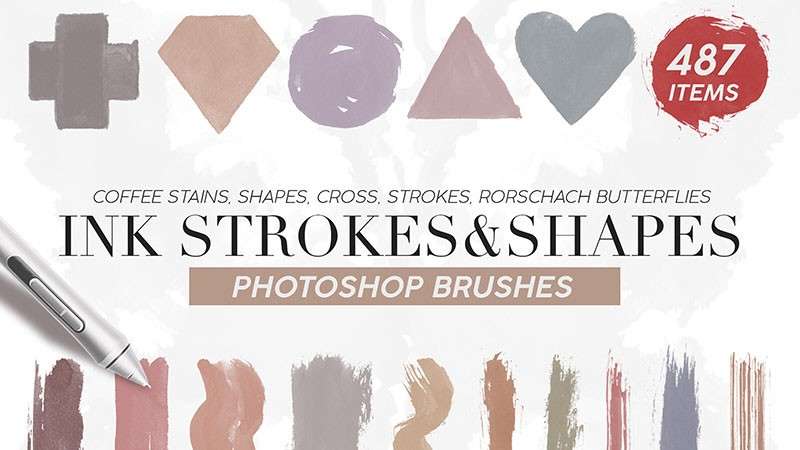 487个墨水形状和笔触图案PS笔刷套装 笔刷资源 sucaiwan.com