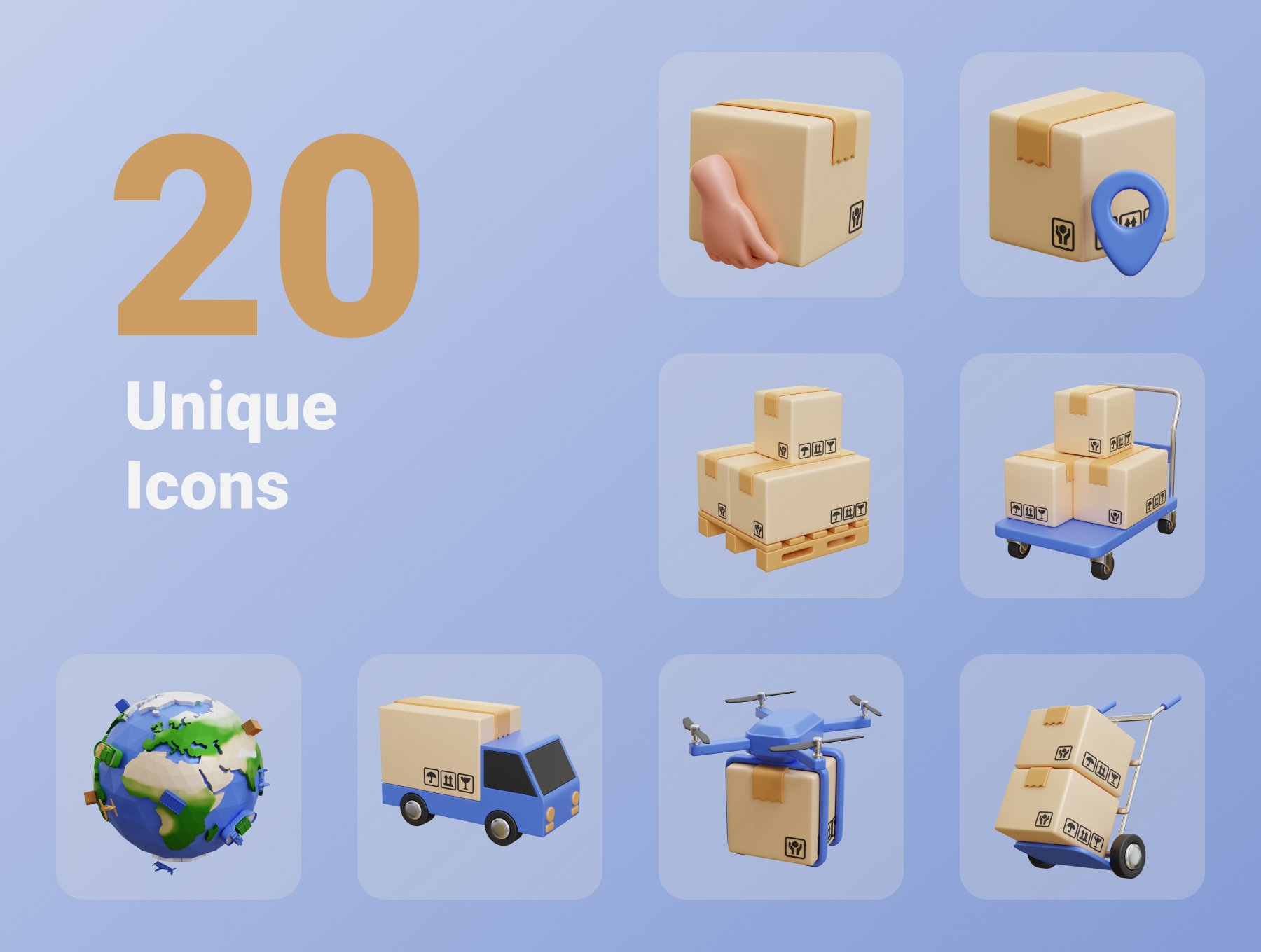 高质量三维渲染电商快递全球物流送货3D插画素材 Delivery Service Icon Illustration 图标素材 sucaiwan.com