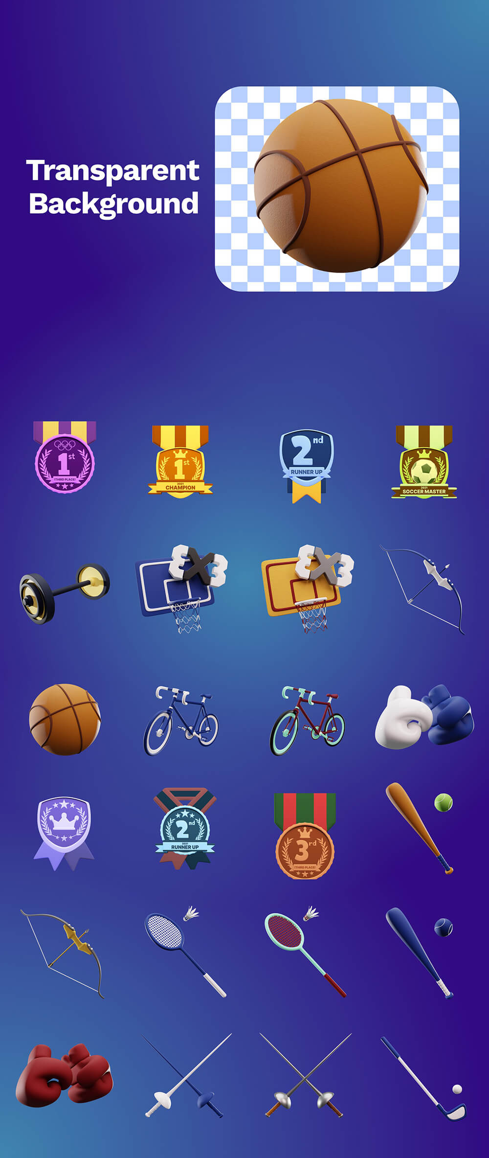 3D运动和比赛图标 图标素材 sucaiwan.com