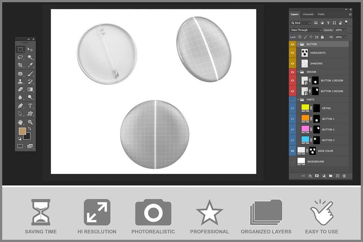 金属按钮别针Logo设计样机 Metallic Button Pin Mockup 样机素材 sucaiwan.com