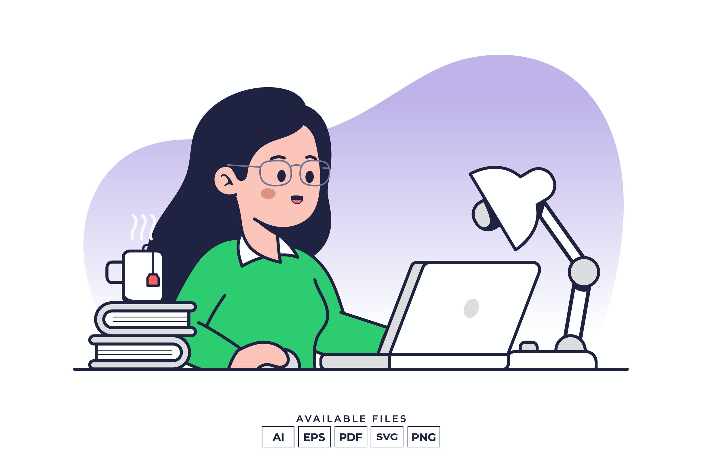 笔记本电脑办公场景插画 Working On Laptop Illustration 图片素材 sucaiwan.com