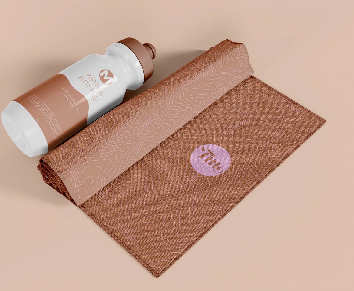 塑料瓶毛巾设计展示样机 Towels with Plastic Bottle Mockup 样机素材 sucaiwan.com