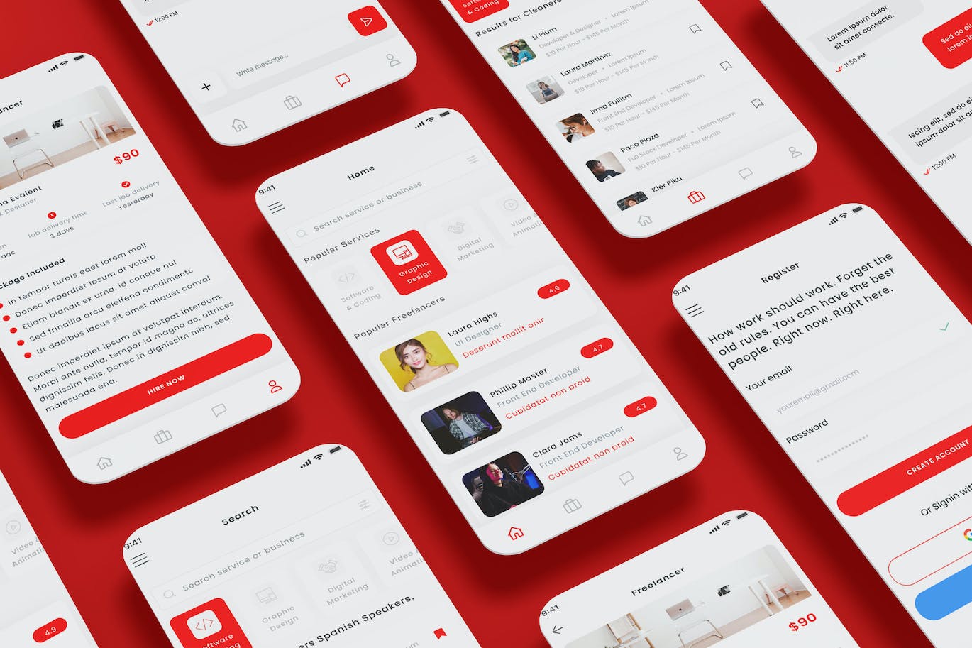 自由职业者和服务寻找者应用程序UI模板 Freelance, Professionals & Services Finder App UI APP UI sucaiwan.com