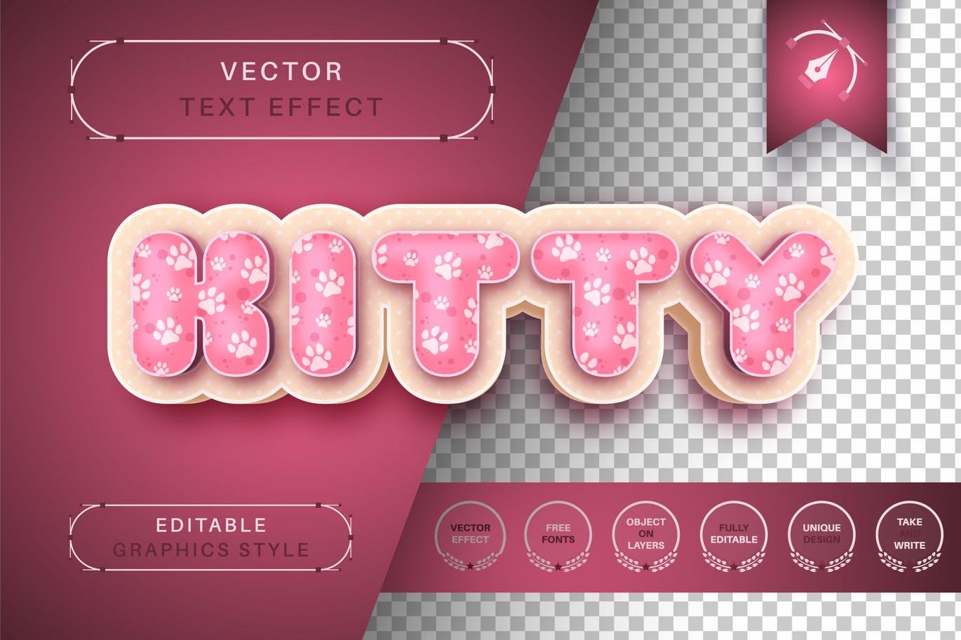 3D小猫脚印可编辑的文字效果 3D Kitty – Editable Text Effect, Font Style 插件预设 sucaiwan.com
