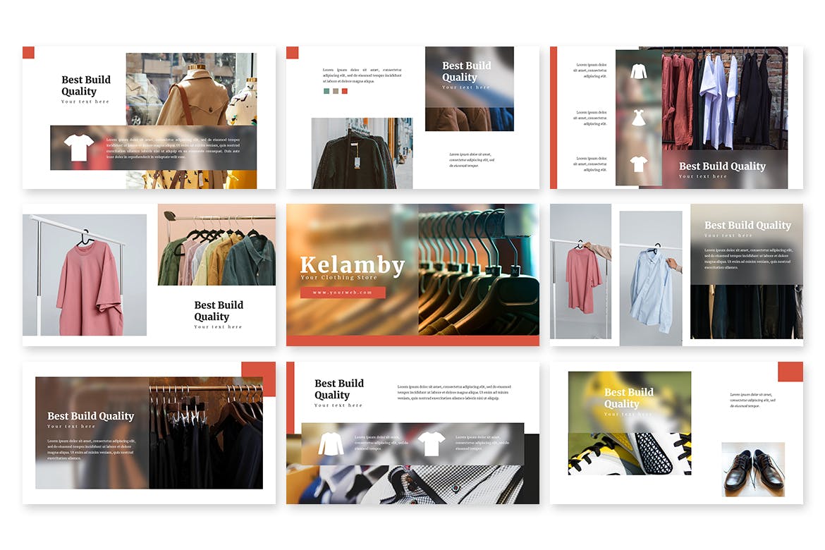 服装鞋店产品ppt幻灯片设计模板 Kelamby – Powerpoint Template 幻灯图表 sucaiwan.com