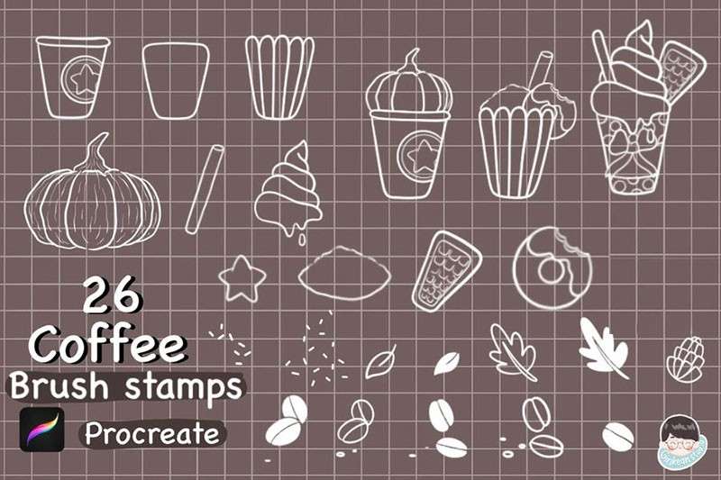 咖啡奶茶卡通线描画Procreate笔刷 笔刷资源 sucaiwan.com