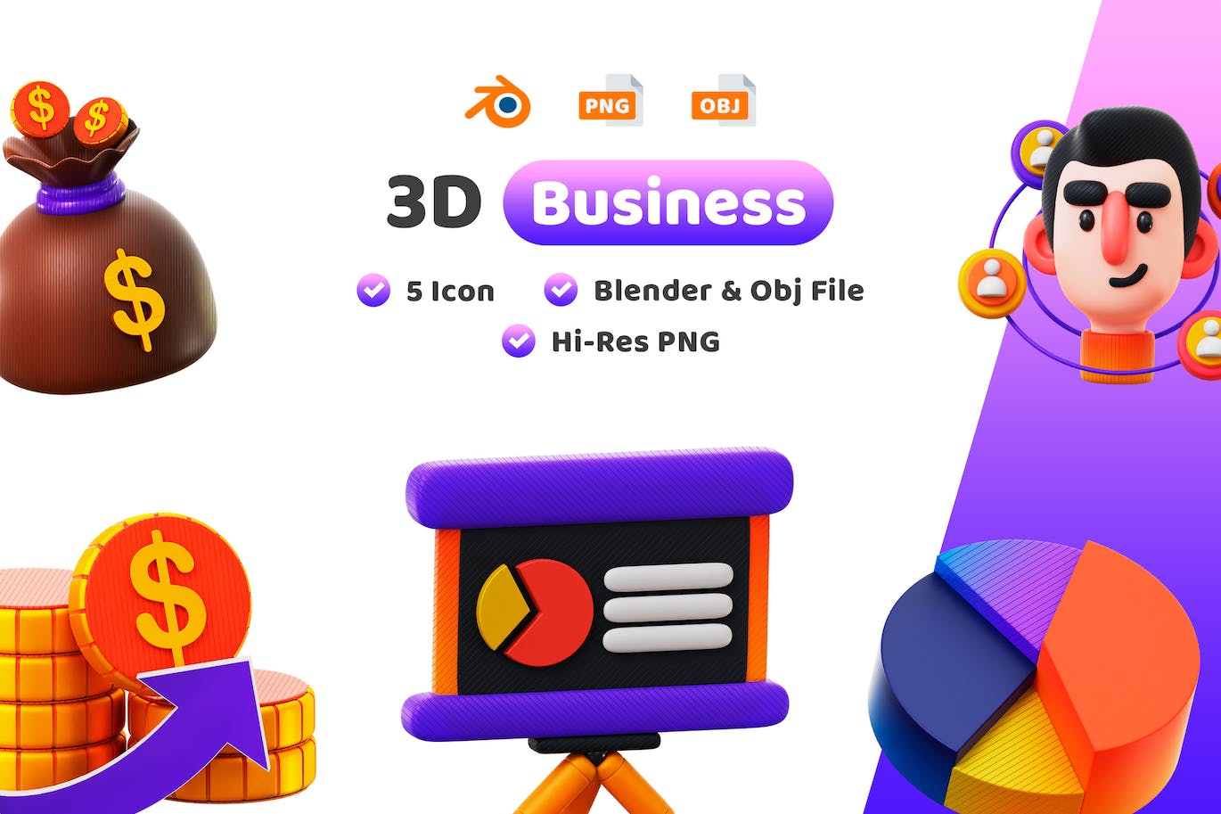 商业金融主题3D图标 Business 3D Icon 图标素材 sucaiwan.com