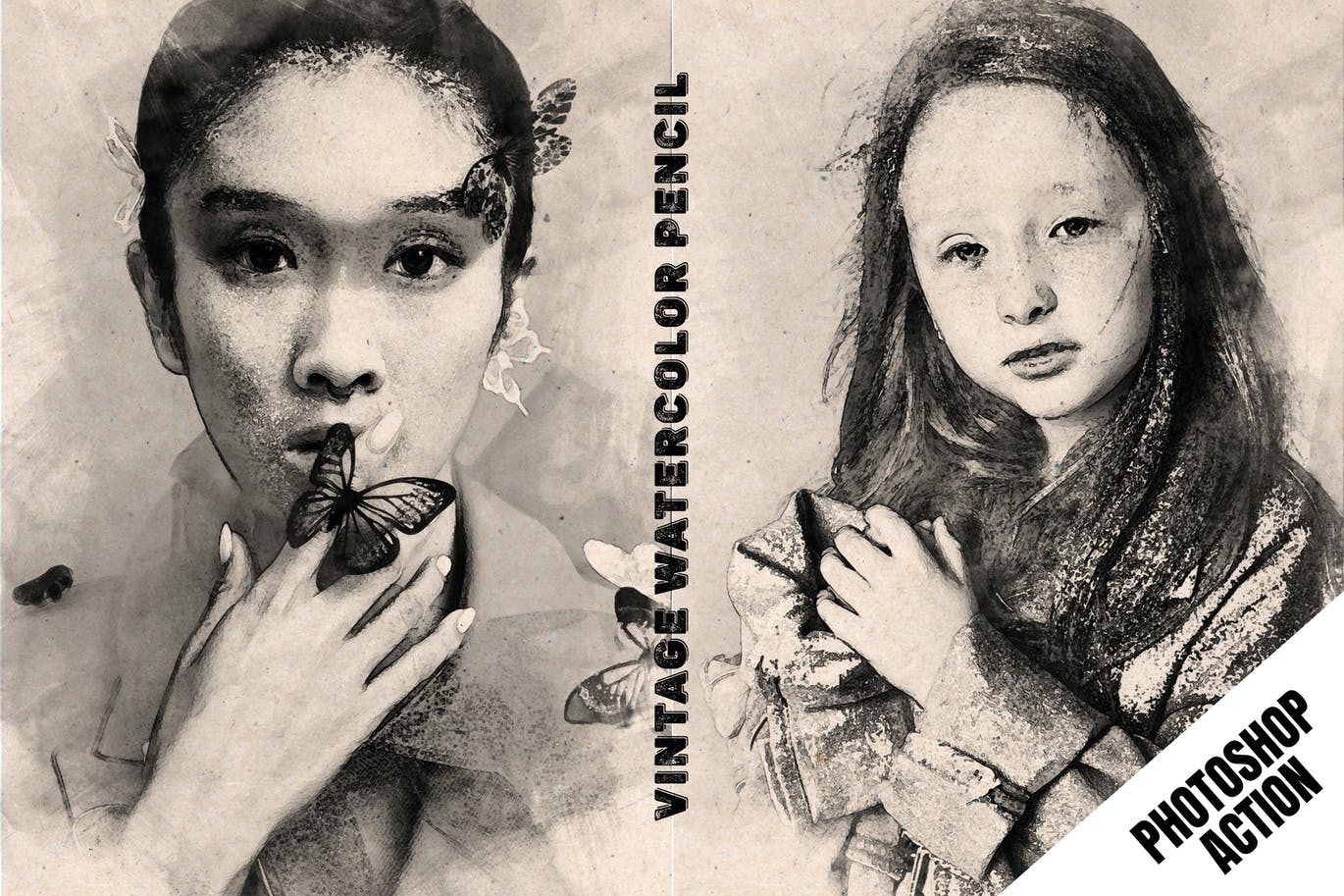 复古水彩铅笔照片效果PS动作 Vintage Watercolor Pencil Photoshop Action 插件预设 sucaiwan.com