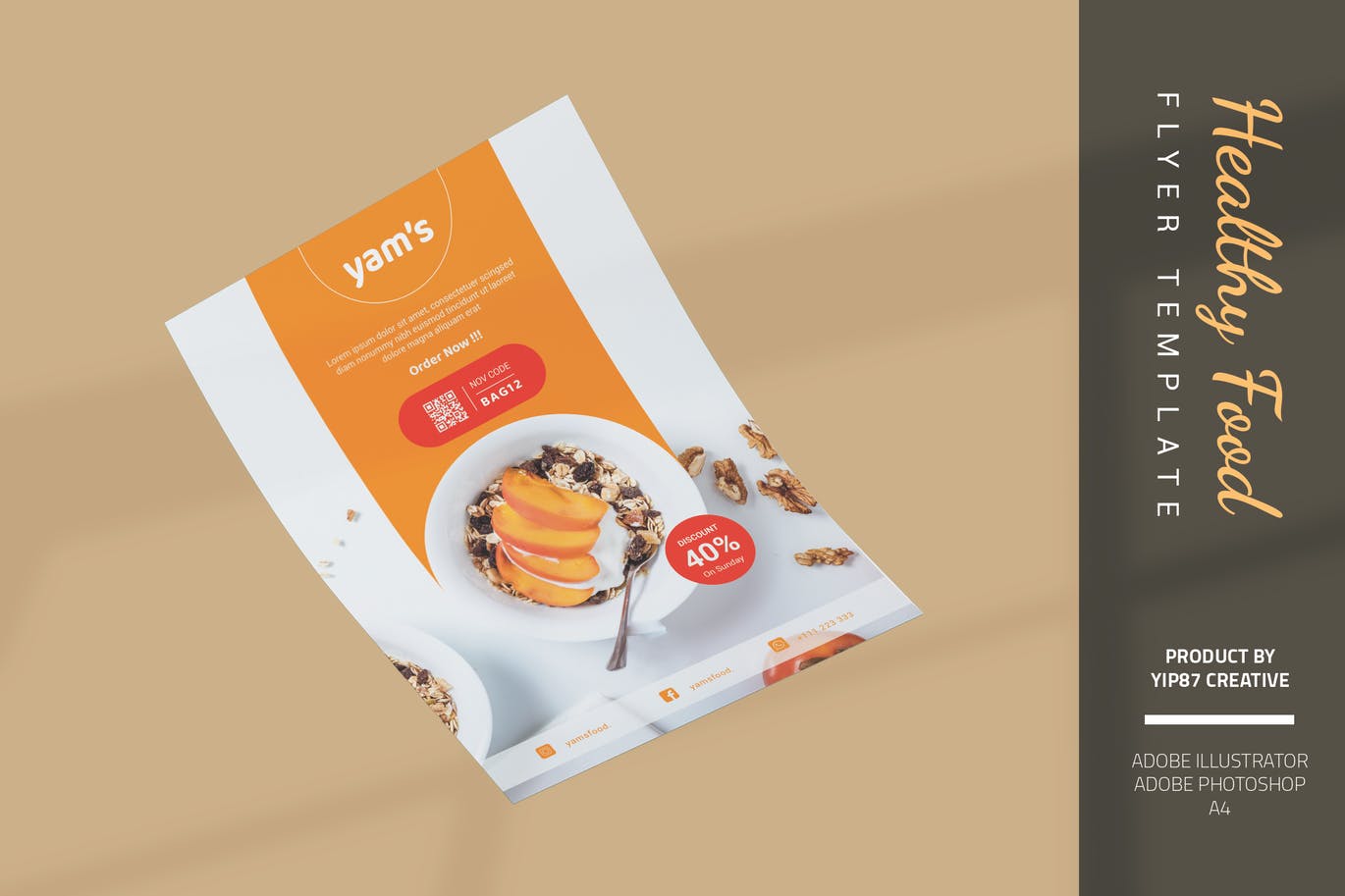 极简主义健康食品宣传单设计 Healthy Food – Flyer Template Design 设计素材 sucaiwan.com