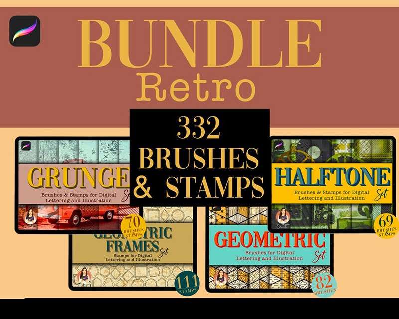 300+半色调复古纹理Procreate笔刷套装 笔刷资源 sucaiwan.com