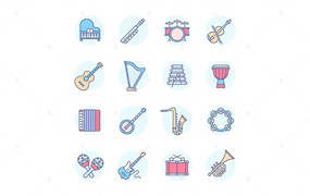 乐器线条设计风格图标集 Musical Instruments – Line Design Style Icons Set