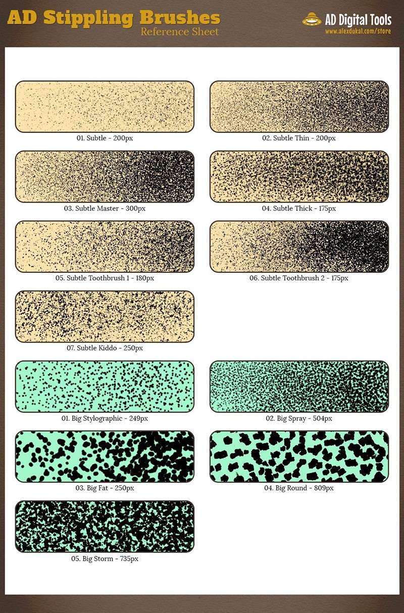Photoshop复古点绘插画笔刷，tpl格式 笔刷资源 sucaiwan.com