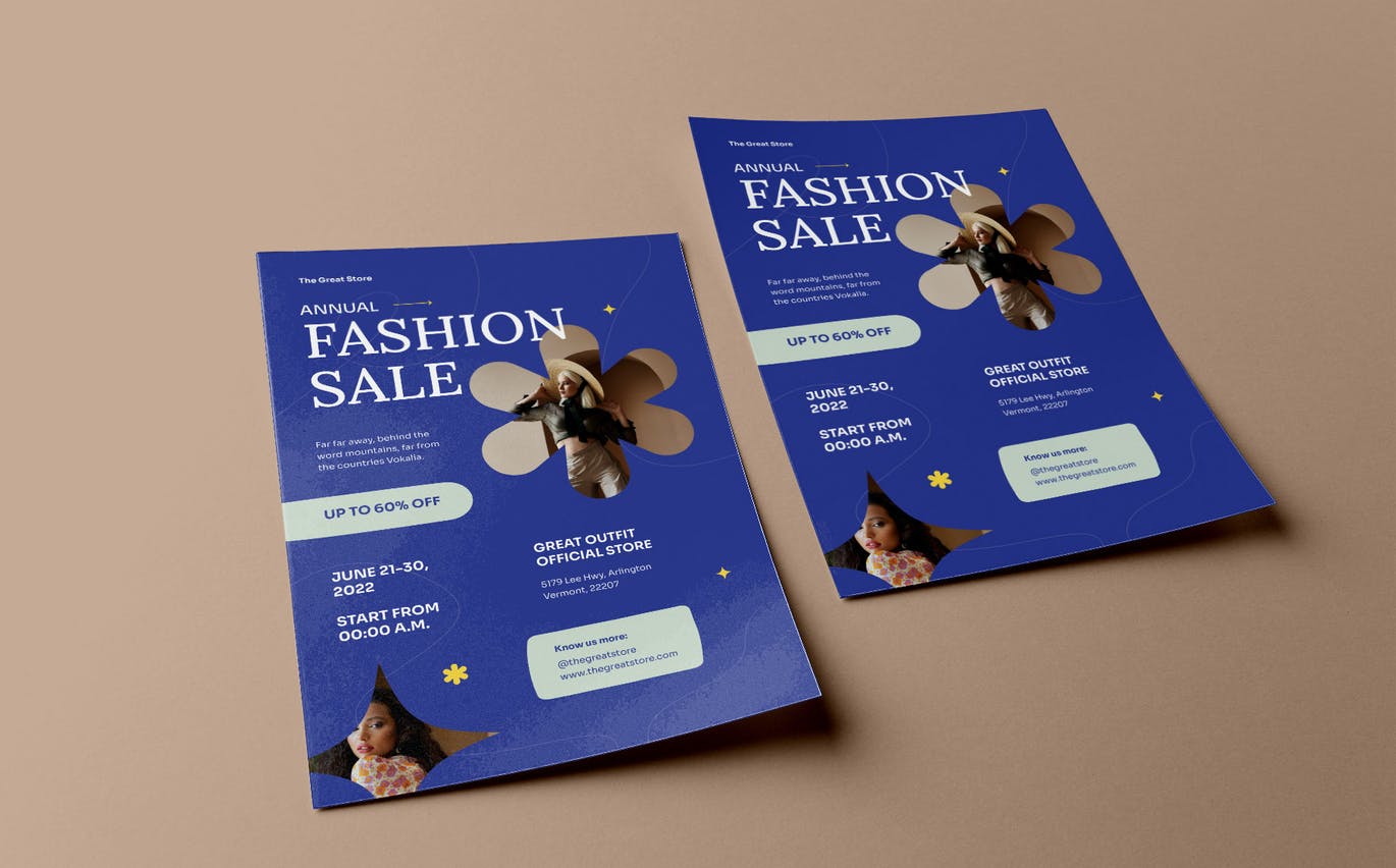 复古时尚促销传单模板 Retro Fashion Sale Flyer 设计素材 sucaiwan.com
