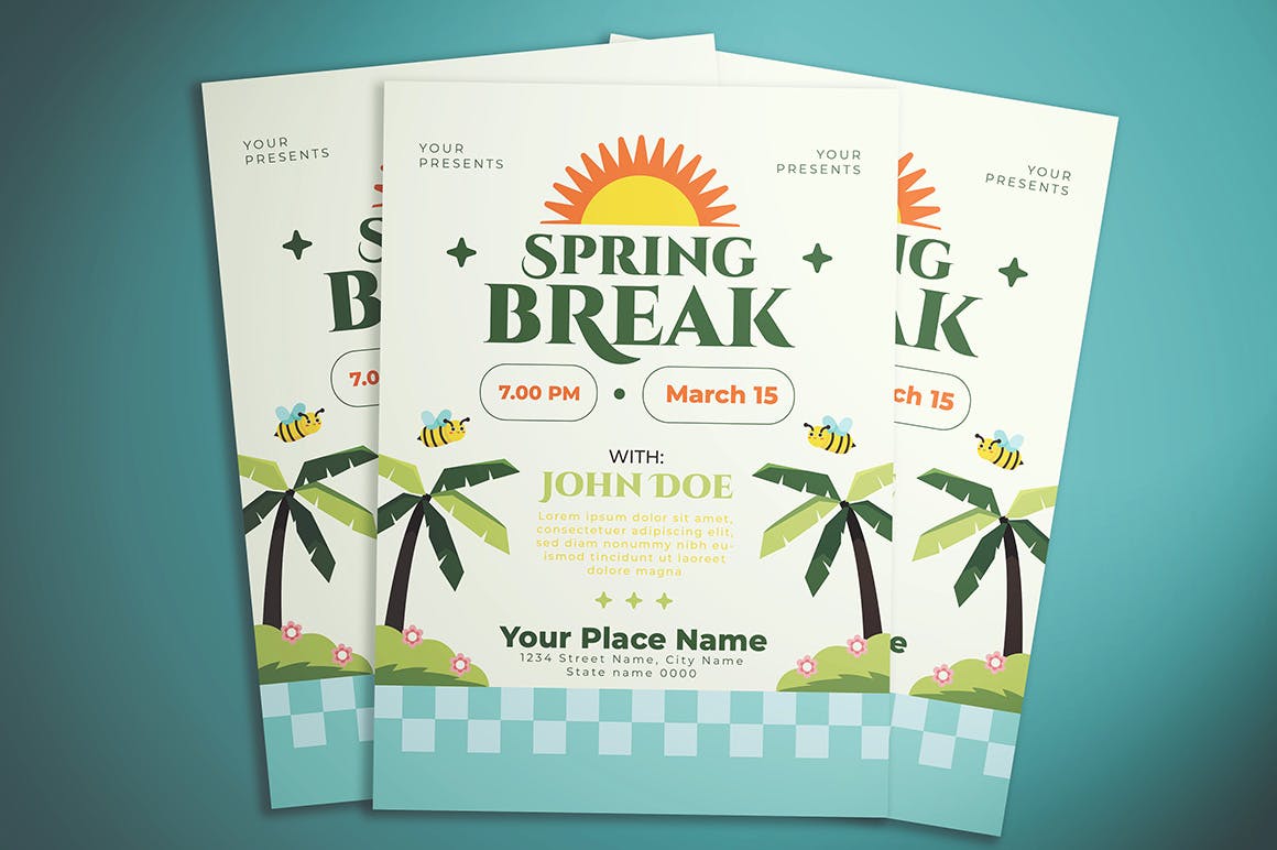 春天假期海报设计模板 Spring Break Flyer 设计素材 sucaiwan.com