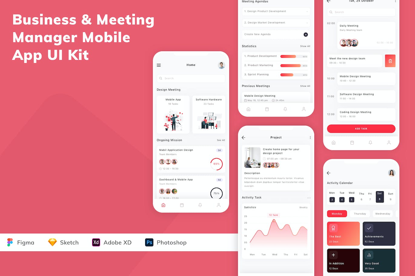 业务&会议管理App应用程序UI工具包素材 Business & Meeting Manager Mobile App UI Kit APP UI sucaiwan.com