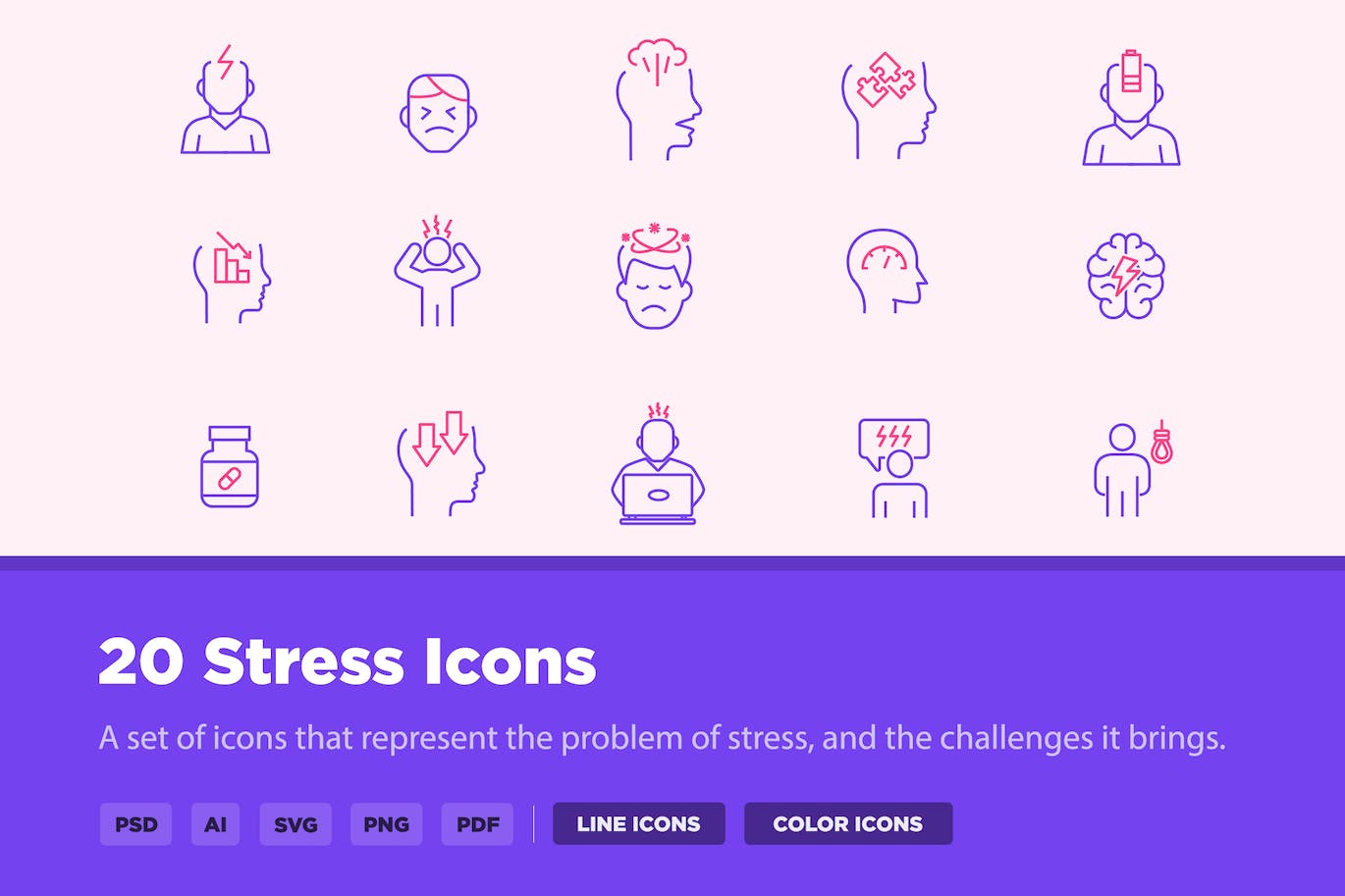 20个压力线条样式矢量图标 20 Stress Icons 图标素材 sucaiwan.com