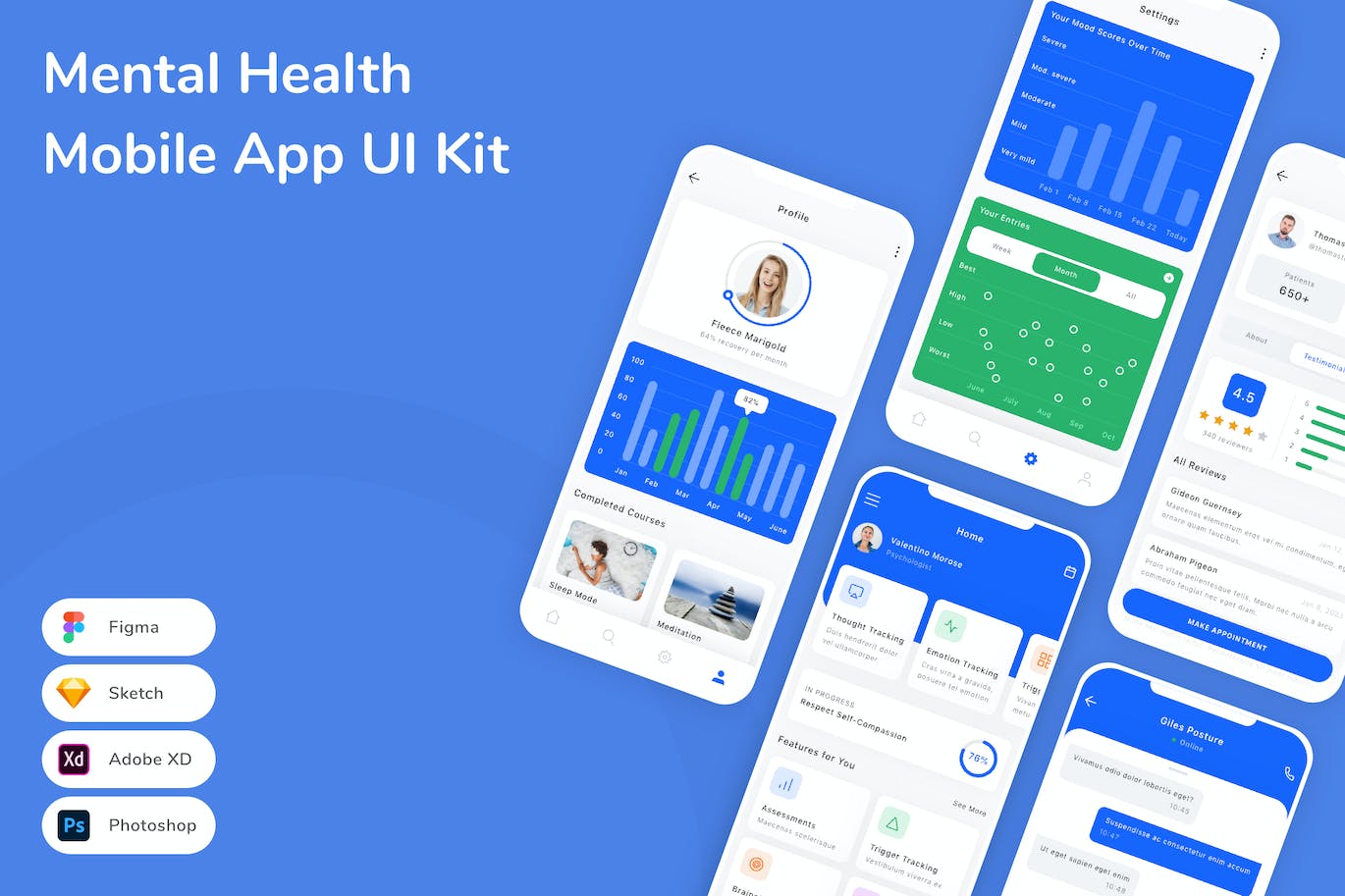 心理健康App应用程序UI工具包素材 Mental Health Mobile App UI Kit APP UI sucaiwan.com