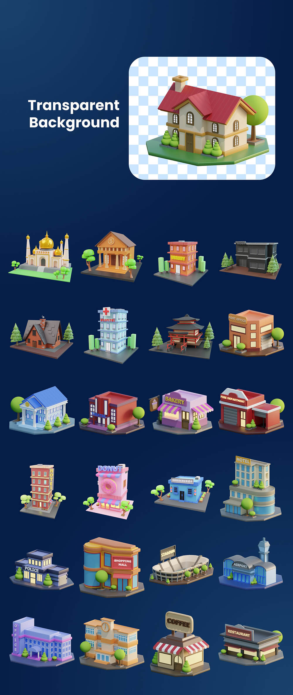 3D建筑和地标插画 图标素材 sucaiwan.com