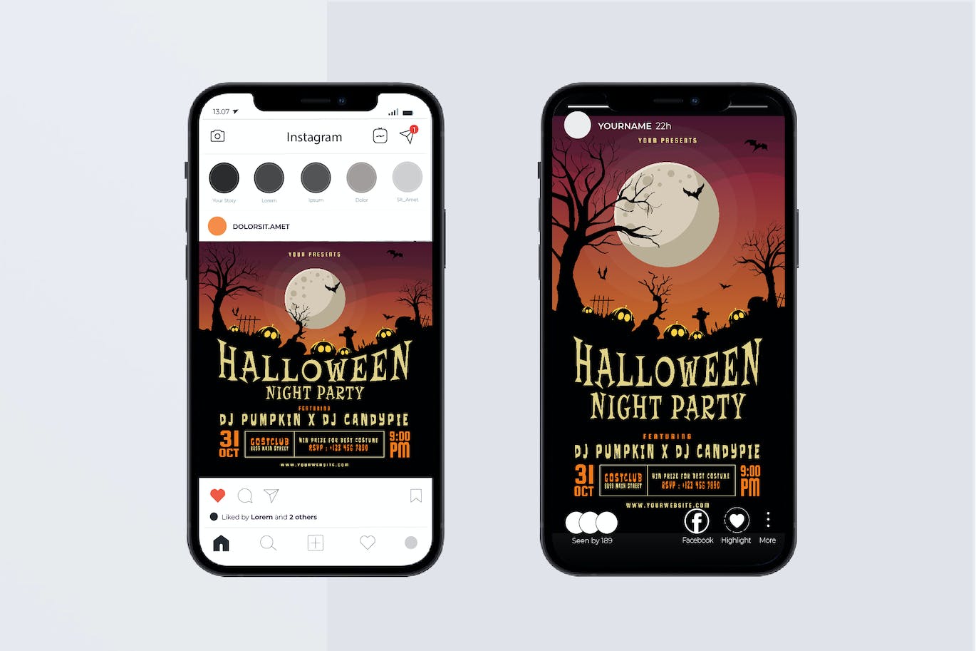 万圣节之夜派对宣传单模板 Halloween Night Party Flyer Set 设计素材 sucaiwan.com