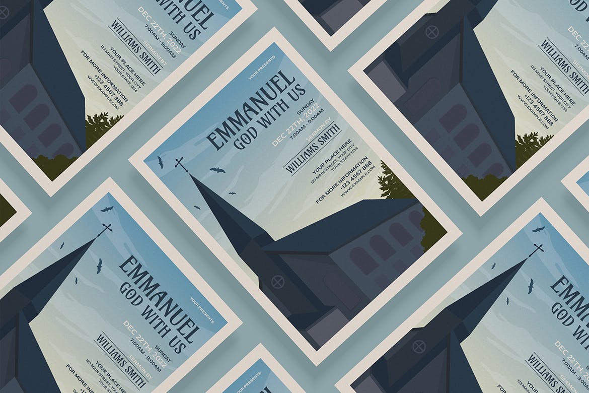 伊曼纽尔教堂活动传单海报设计模板 Emmanuel Church Flyer Template 设计素材 sucaiwan.com