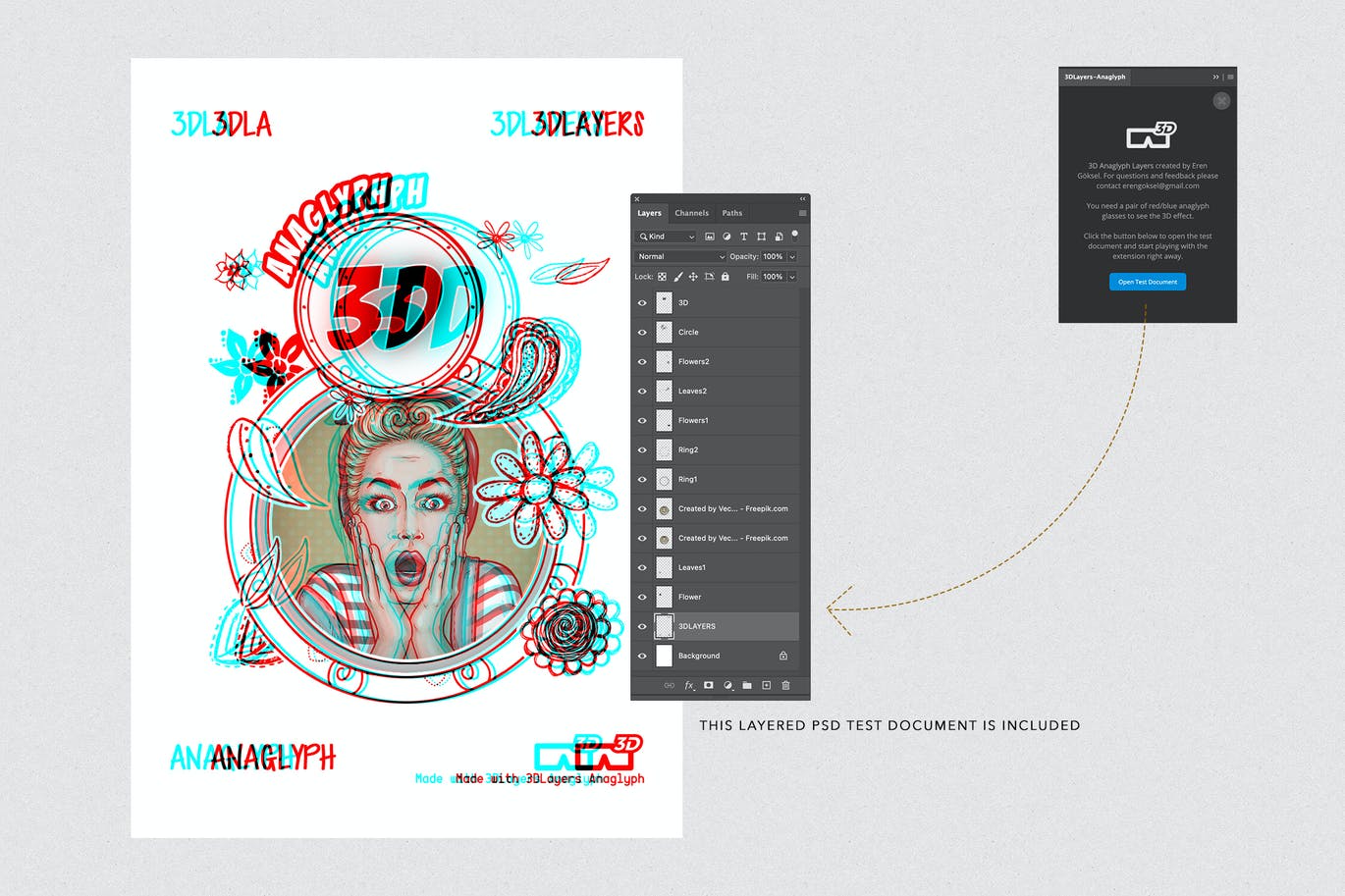 3D蓝色/红色立体图效果PS扩展工具 3D Anaglyph Layers – 3DLA Extension 插件预设 sucaiwan.com