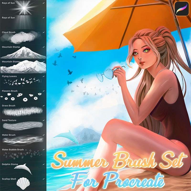 19个夏季海滩场景Procreate笔刷 笔刷资源 sucaiwan.com
