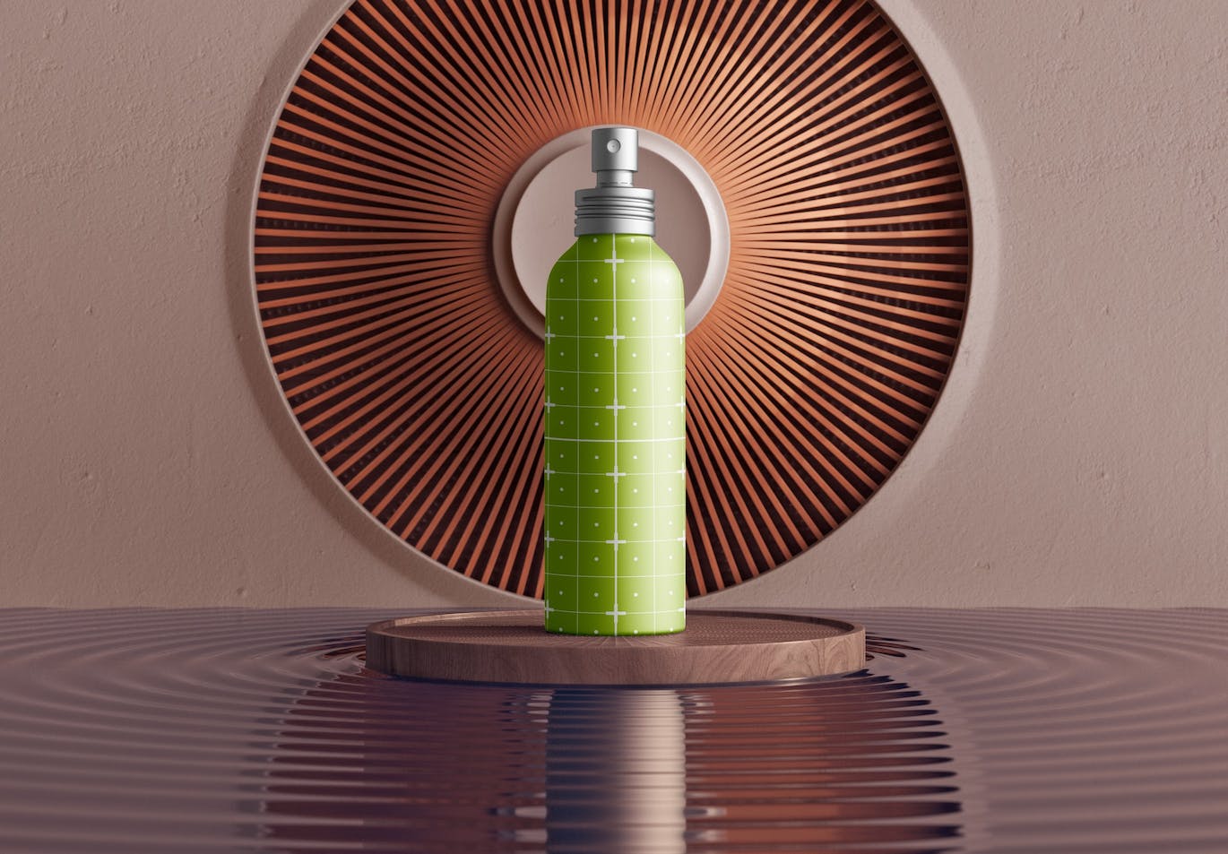 金属化妆品喷雾瓶设计展示场景样机 Metallic Cosmetic Spray Bottle Scene Mockup 样机素材 sucaiwan.com