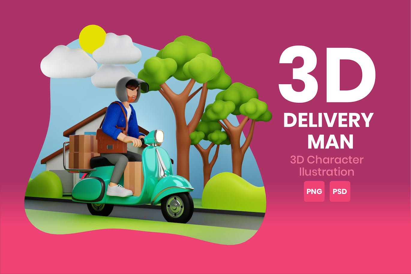 送货员3D角色插画素材 Delivery Man 3D Character Illustration 图片素材 sucaiwan.com