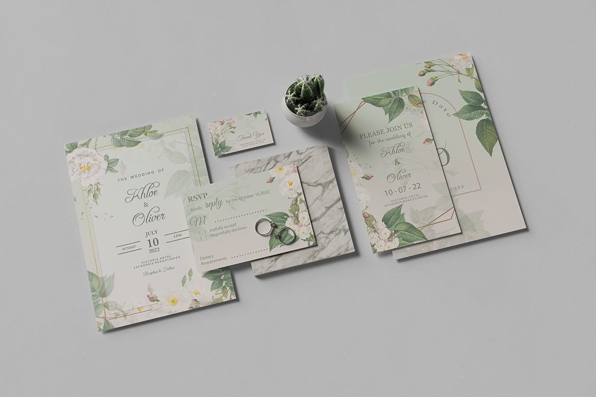 婚礼请柬套装设计样机模板v2 Wedding Invitation Mockup V.2 样机素材 sucaiwan.com