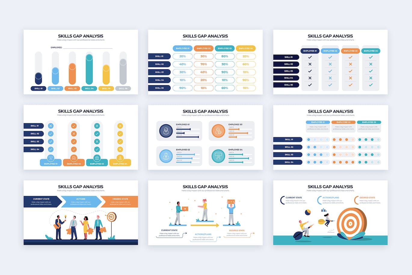 技能差距分析信息图表设计AI矢量模板 Skills Gap Analysis Illustrator Infographics 幻灯图表 sucaiwan.com