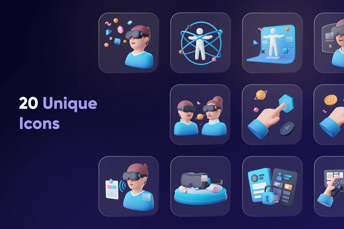 元宇宙数字虚拟技术区块链主题3D插画素材合辑 Metaversy – Metaverse 3D Icon Set 图标素材 sucaiwan.com