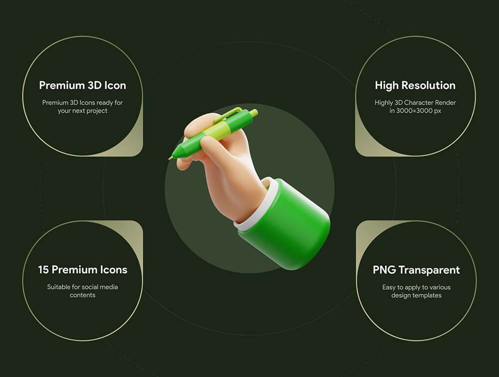 15个现成的手势3D对象图标 图标素材 sucaiwan.com