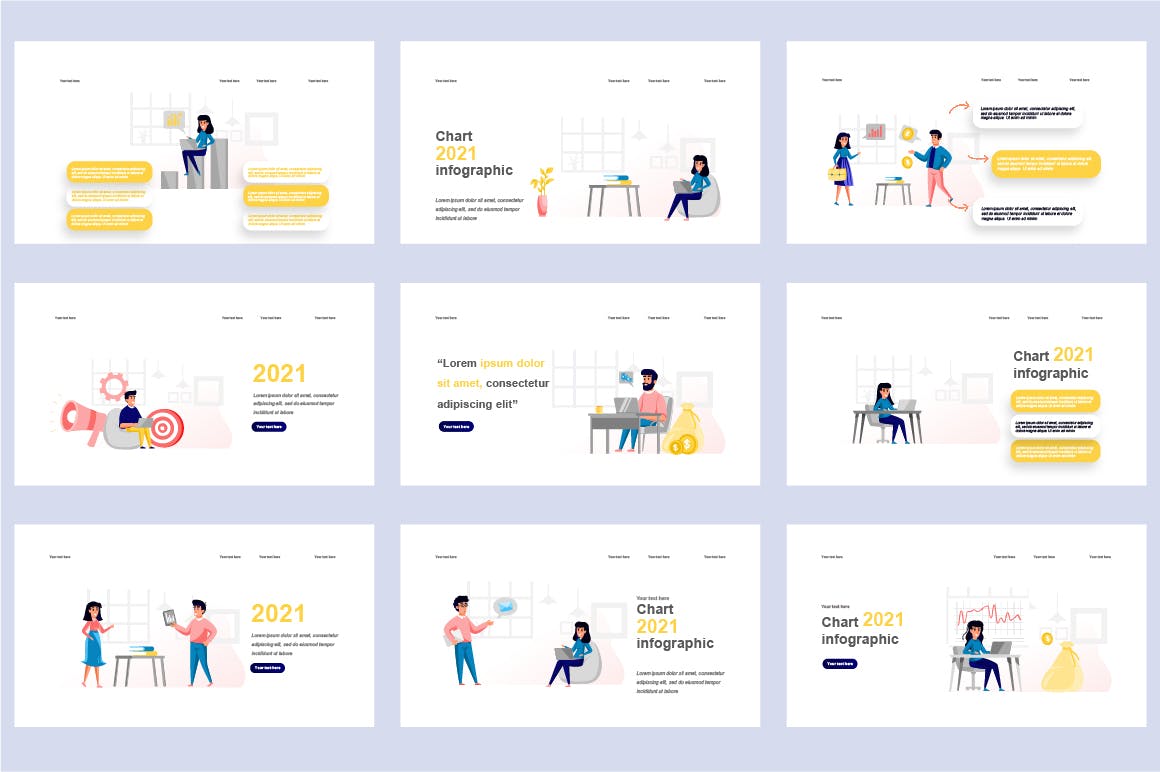 商业金融扁平插画数据可视化PPT动画幻灯片模板 Business Flat Illustration Powerpoint Template 幻灯图表 sucaiwan.com