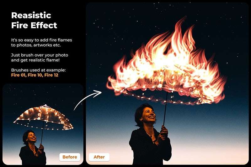 逼真的火焰效果Procreate笔刷 笔刷资源 sucaiwan.com