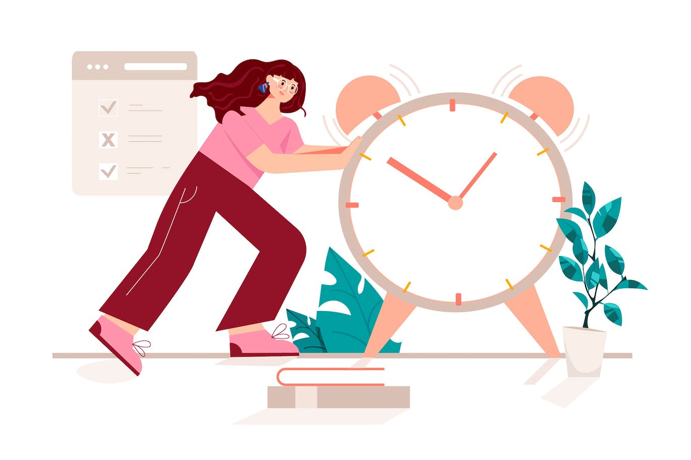 最后期限概念人物场景卡通插画 Deadline Pink Concept with People Scene 图片素材 sucaiwan.com