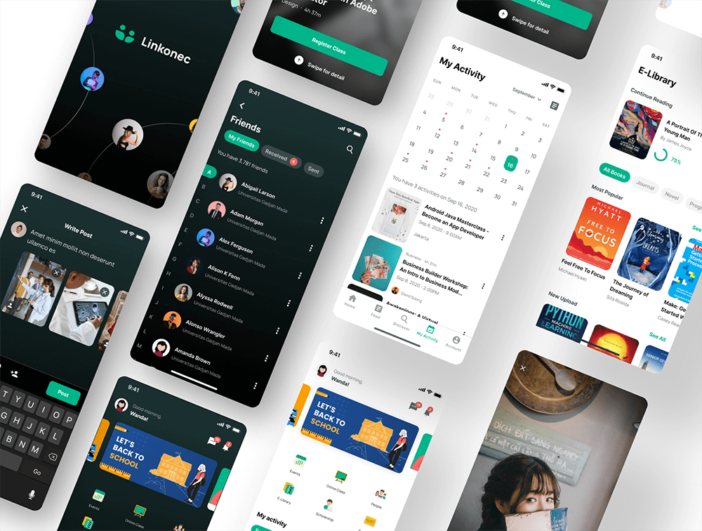 学生社交网络和在线课堂移动应用程序UI套件 APP UI sucaiwan.com