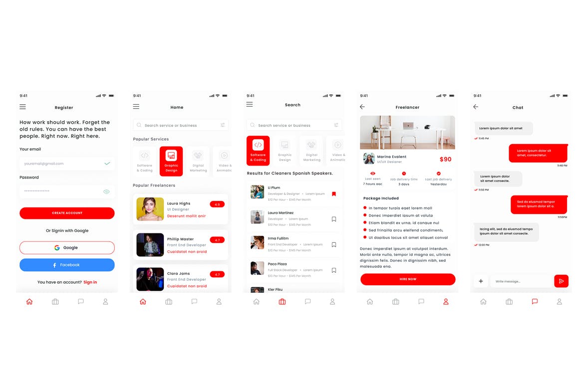 自由职业者和服务寻找者应用程序UI模板 Freelance, Professionals & Services Finder App UI APP UI sucaiwan.com