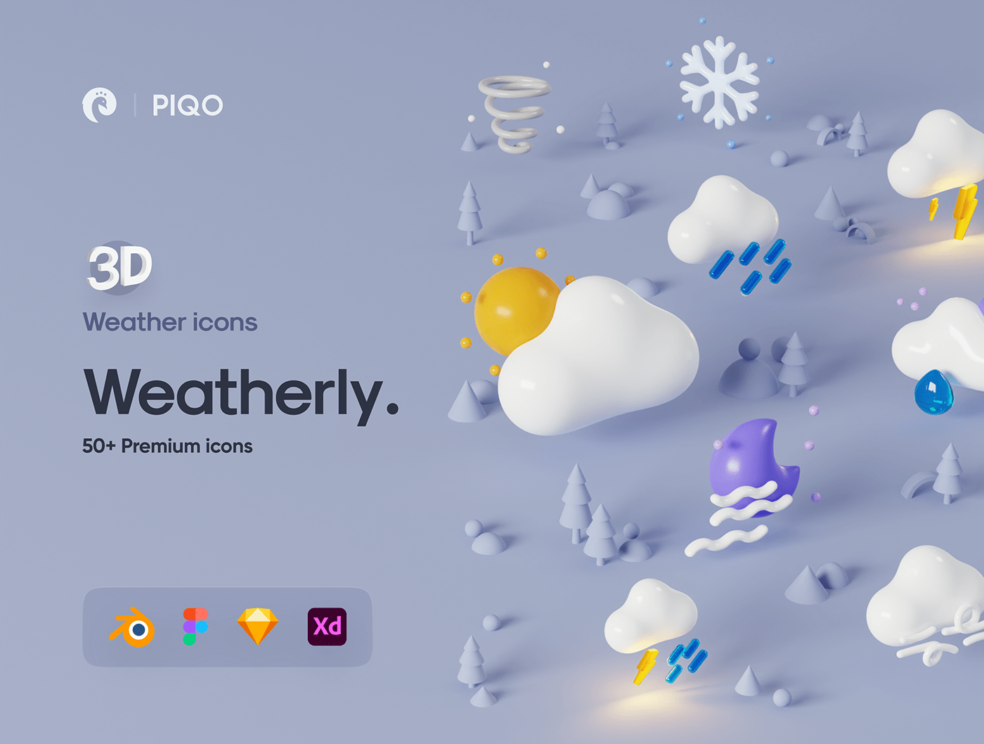 50多个3D高分辨率原始风格和粘土风格完美天气图标包 Weatherly 3D icons – 50+ Weather icons 图标素材 第1张-素材湾丨精选海外优质设计素材资源 50多个3D高分辨率原始风格和粘土风格完美天气图标包 Weatherly 3D icons – 50+ Weather icons 图标素材 sucaiwan.com
