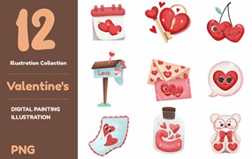 情人节爱心主题插画素材 Valentine’s Day Illustrations