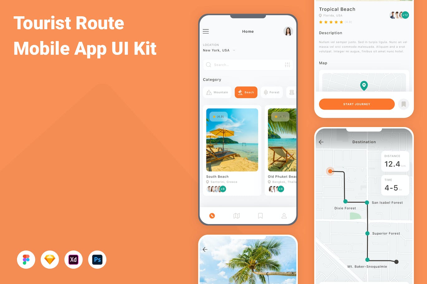 旅游路线App应用程序UI工具包素材 Tourist Route Mobile App UI Kit APP UI sucaiwan.com