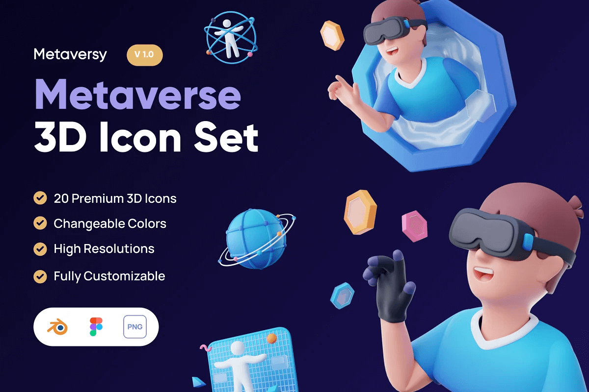 元宇宙数字虚拟技术区块链主题3D插画素材合辑 Metaversy – Metaverse 3D Icon Set 图标素材 sucaiwan.com