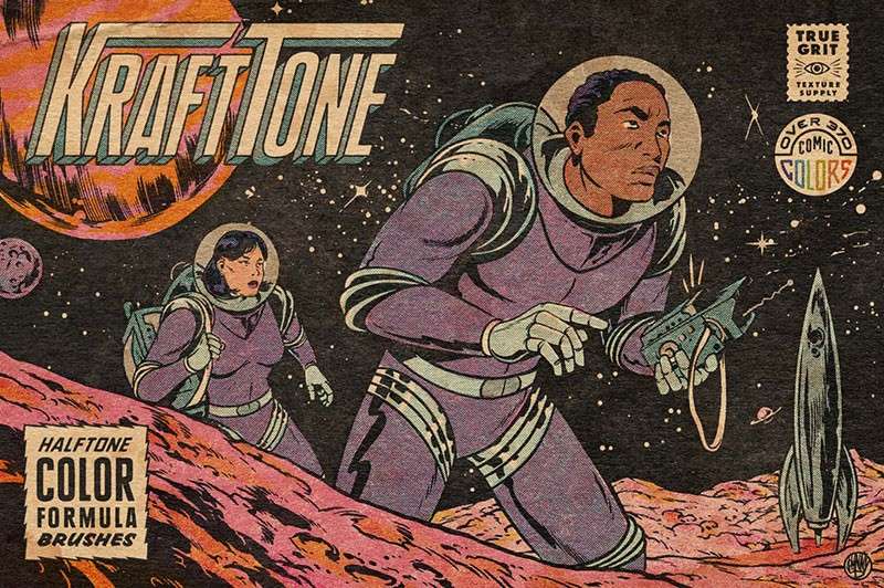 复古美式风格漫画Procreate笔刷套装，附视频教程 笔刷资源 sucaiwan.com