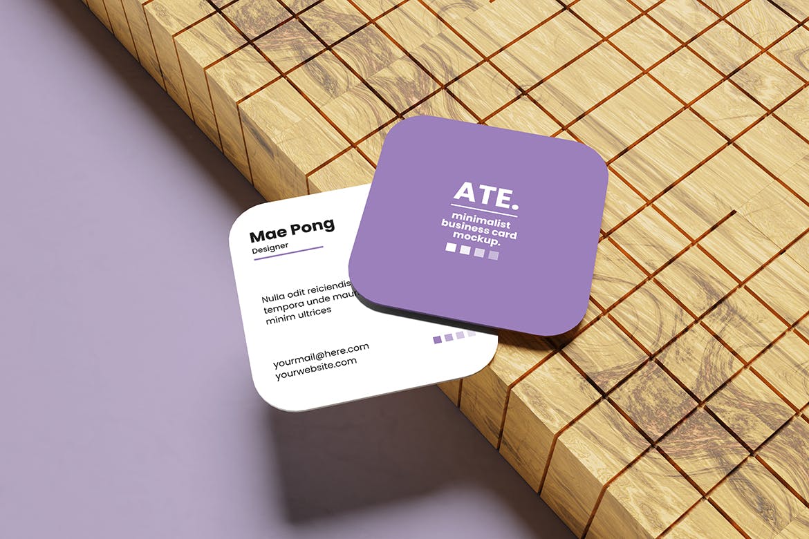 时尚圆角方形名片设计样机 Stylish Square Business Card Mockup 样机素材 sucaiwan.com