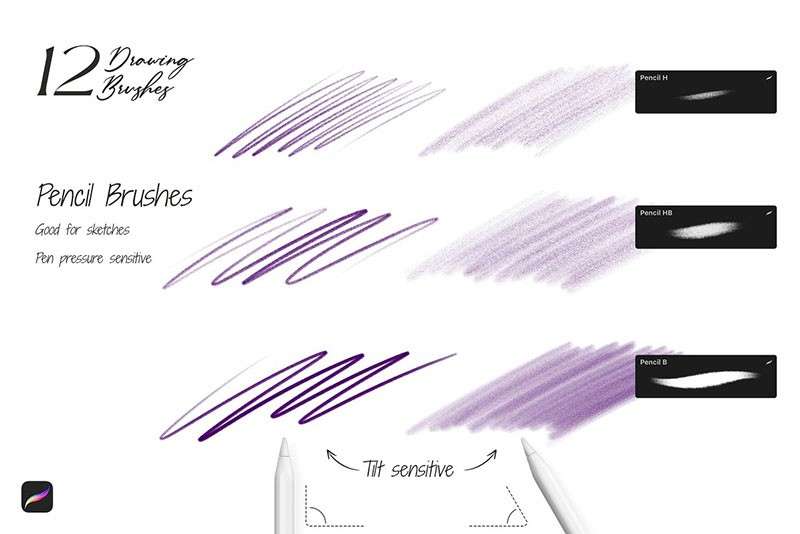 12个实用的起稿素描Procreate笔刷 笔刷资源 sucaiwan.com